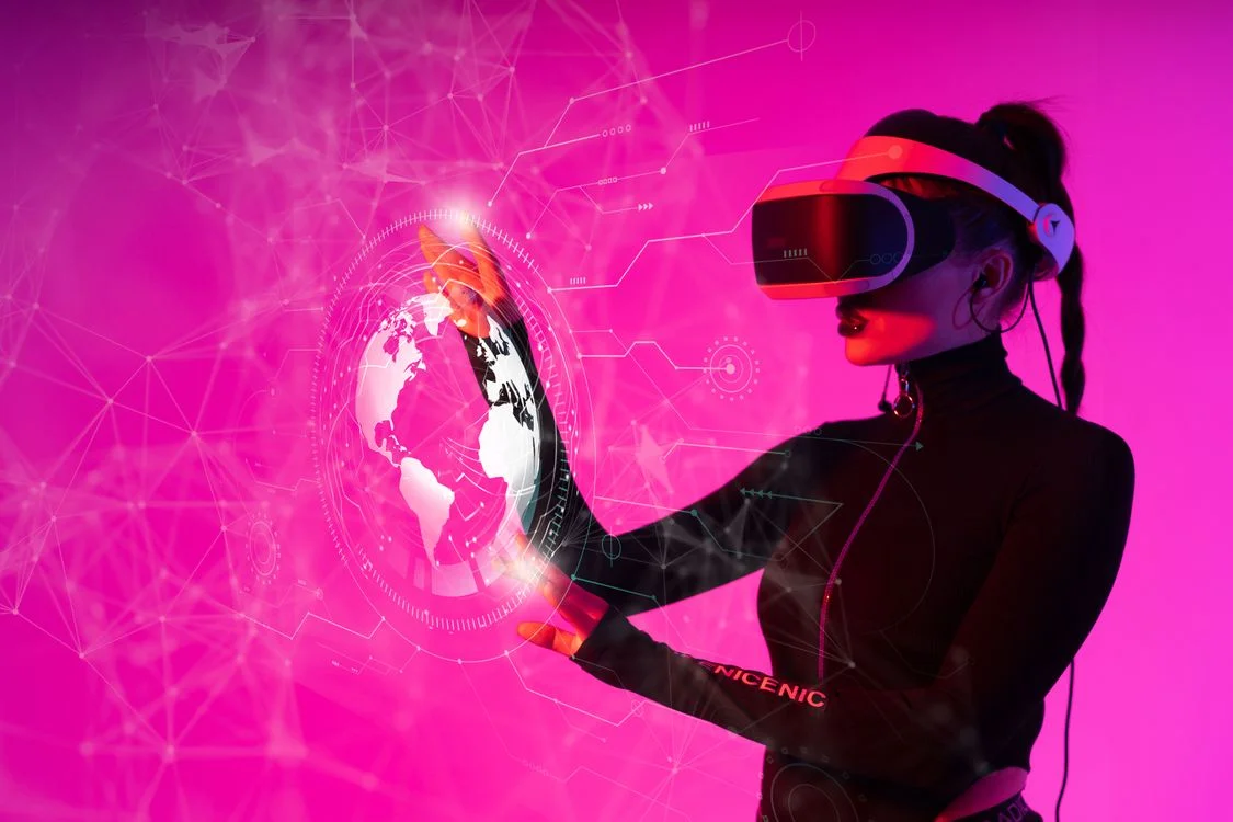 A person interacting with a holographic data display, representing AI for conversion rate optimization consultants applying one testing methodology across every client