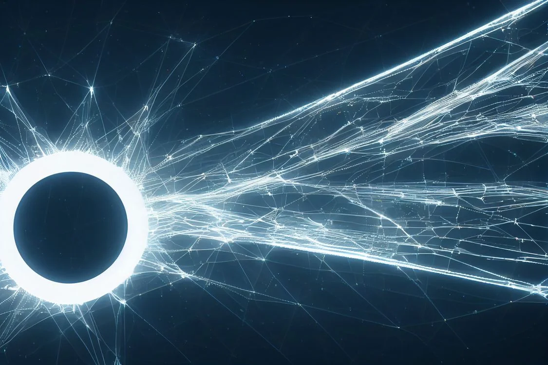 Abstract network of glowing light streams converging on a single point, representing an AI system built to clone your expert methodology