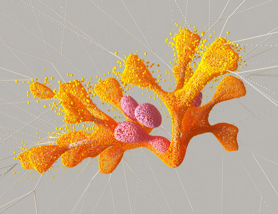 Abstract orange and pink AI data structure on a neutral background, representing one methodology applied across many isolated per-client AI memory workspaces