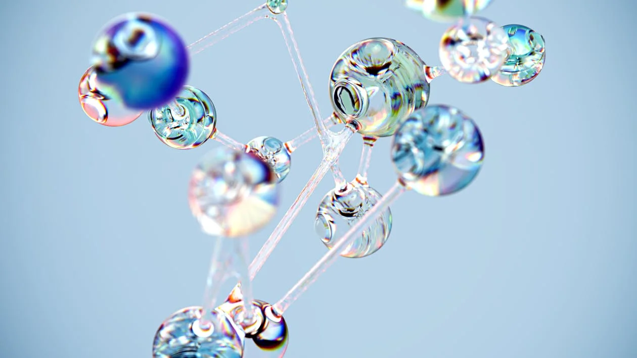 Abstract glass-like AI molecular structure from Google DeepMind, showing the layered architecture of centralized IP applied across client engagements