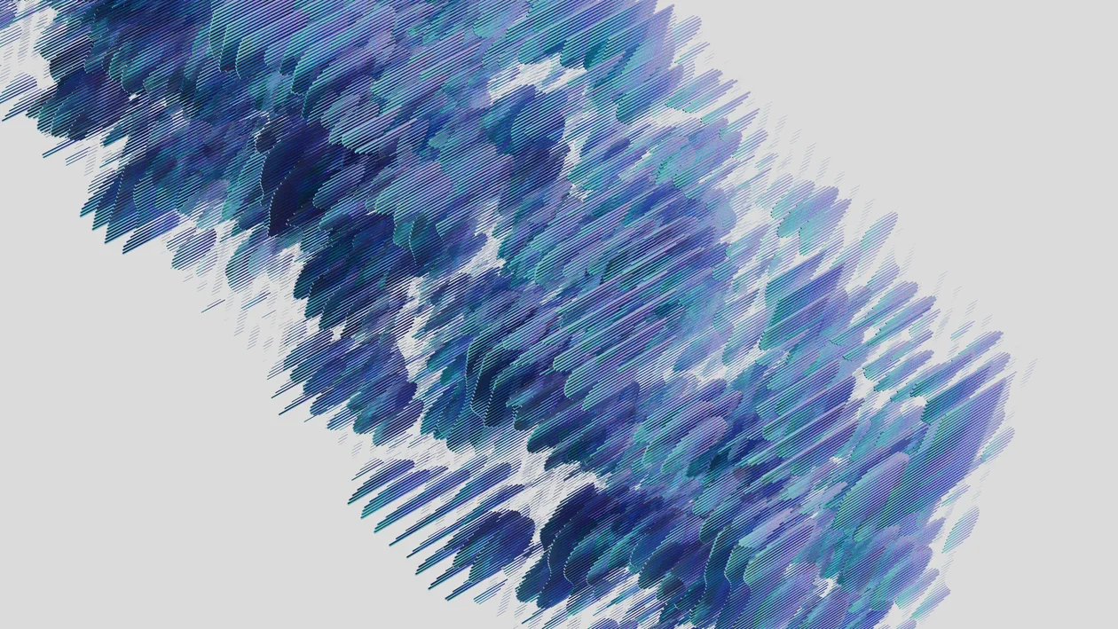 Abstract neural network brushstrokes in blue and purple, representing how Notion AI processes the documents in your workspace without any client boundaries