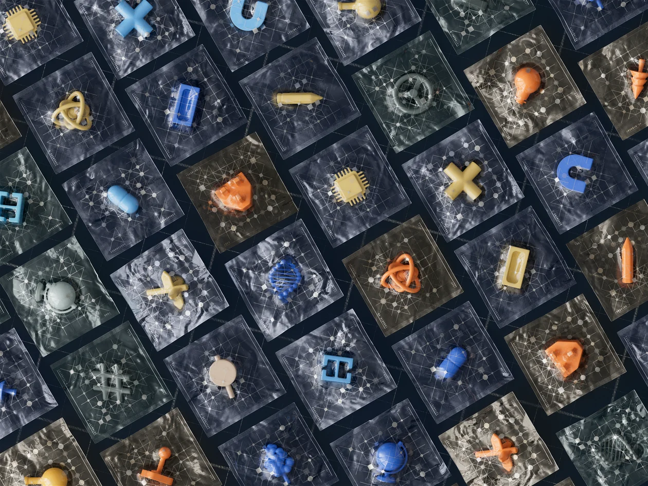 Grid of separate illuminated tiles each holding a distinct symbol, representing isolated per-client AI memory where each client's data stays in its own cell