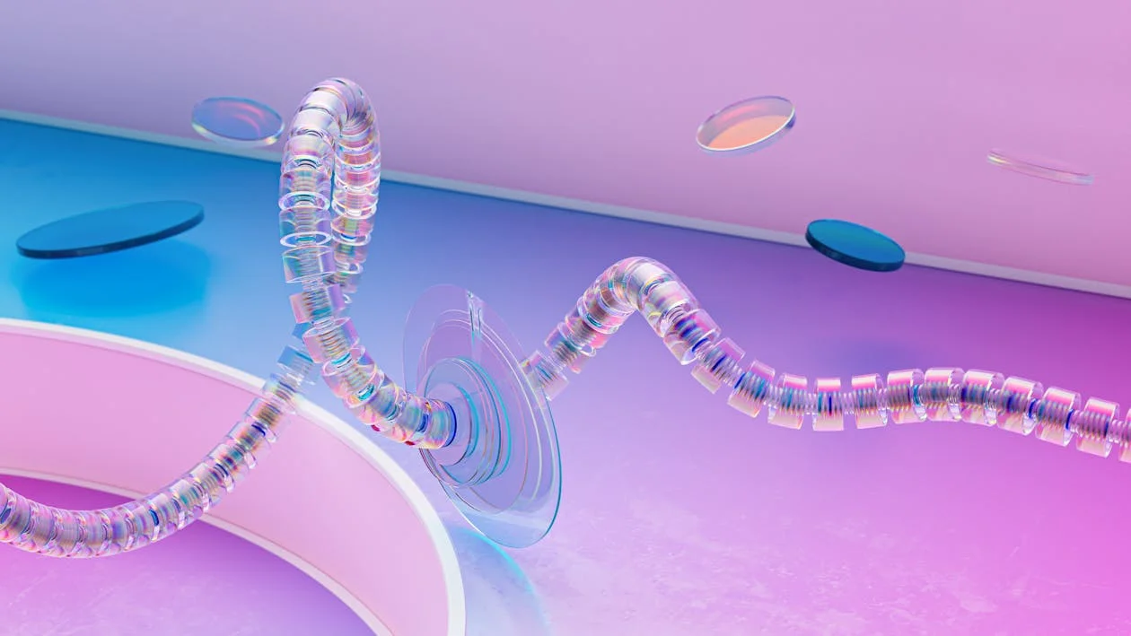 Iridescent flowing tube on a soft gradient, representing the consultant role shifting from producing work to directing AI output