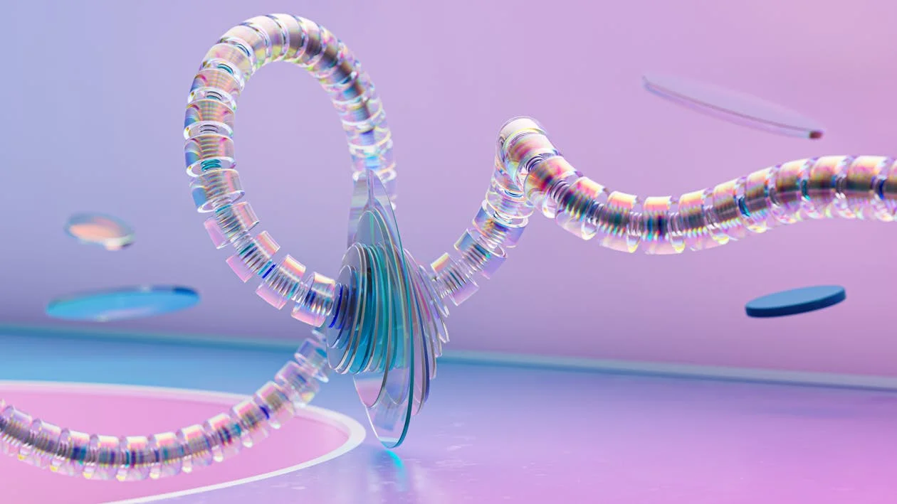 Abstract glass spiral visualization of AI data storage from Google DeepMind, representing one system that holds a consultant's methodology across every client
