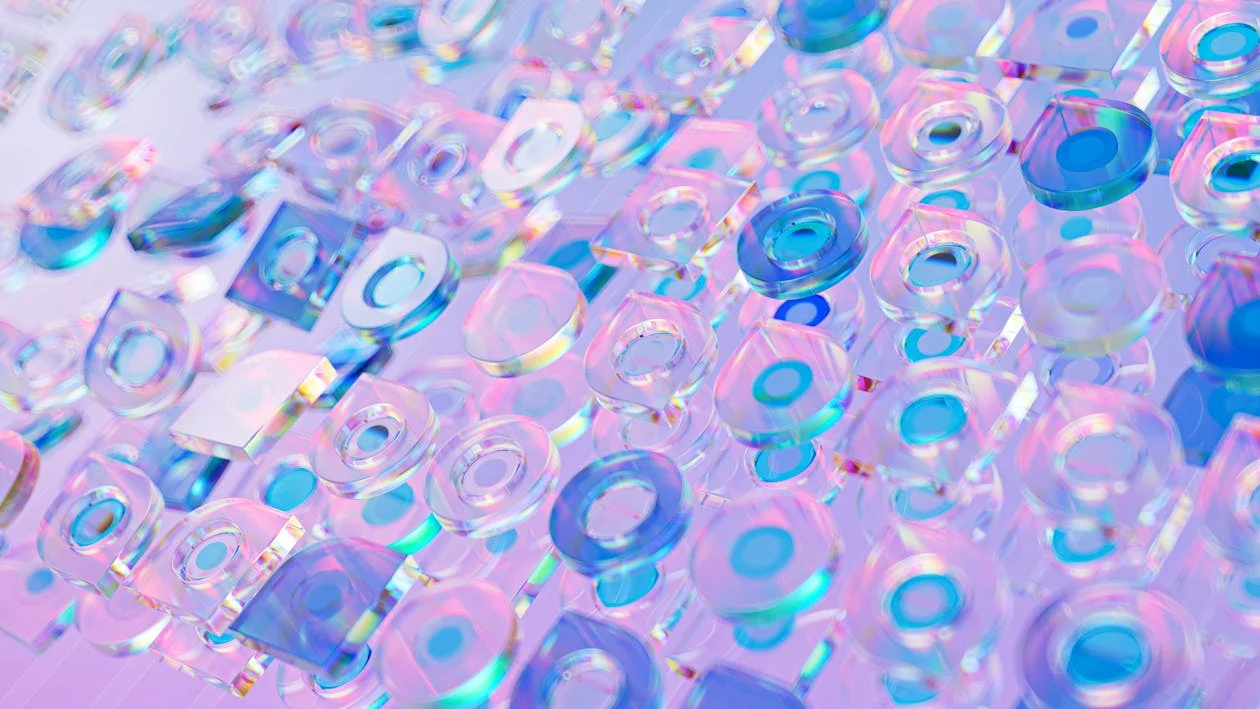 Abstract AI illustration showing transparent glass geometric shapes representing isolated data structures per client