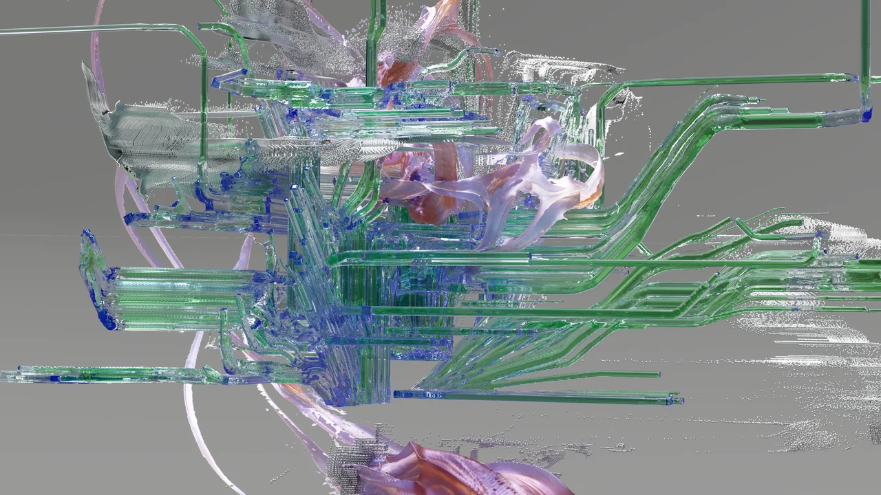Intricate neural network data sculpture, representing the architecture behind client data isolation in a per-client AI workspace