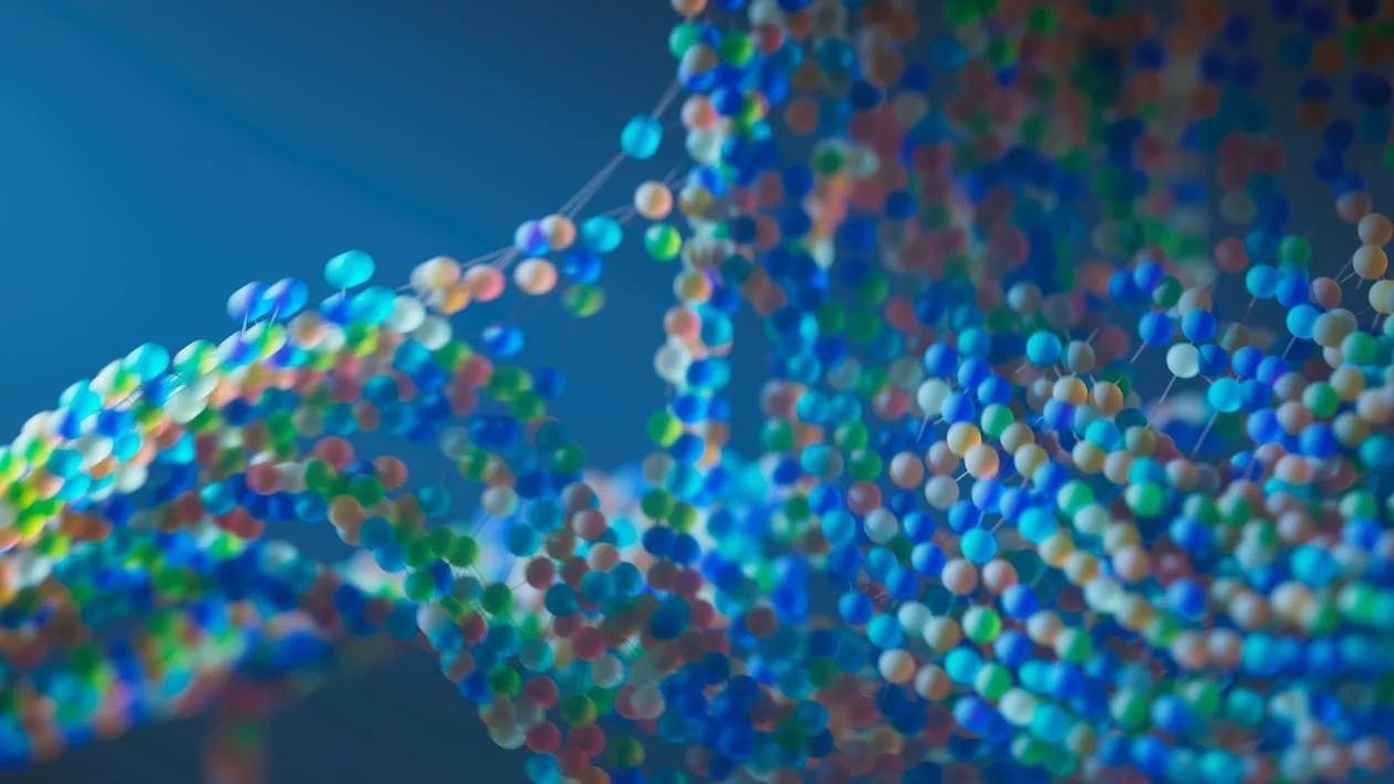 Molecular structure visualization representing the interconnected yet isolated data architecture behind per-client AI memory