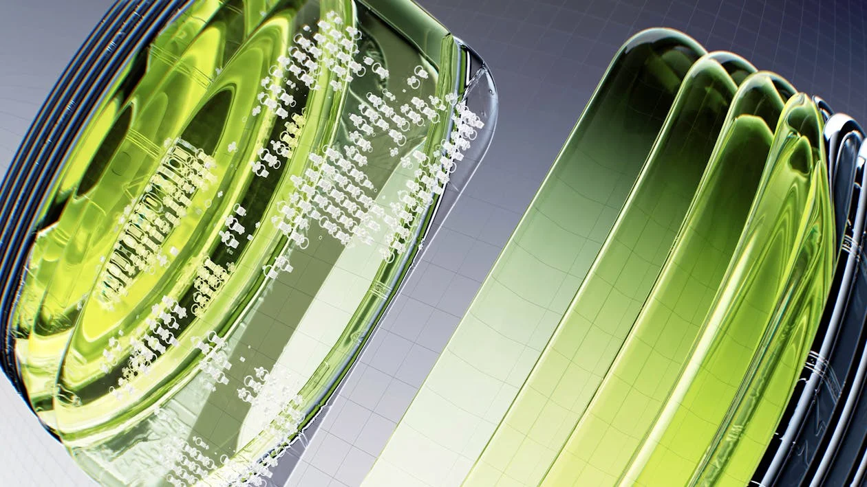 Abstract green neural network visualization representing per-client AI memory holding each client's context in its own structure