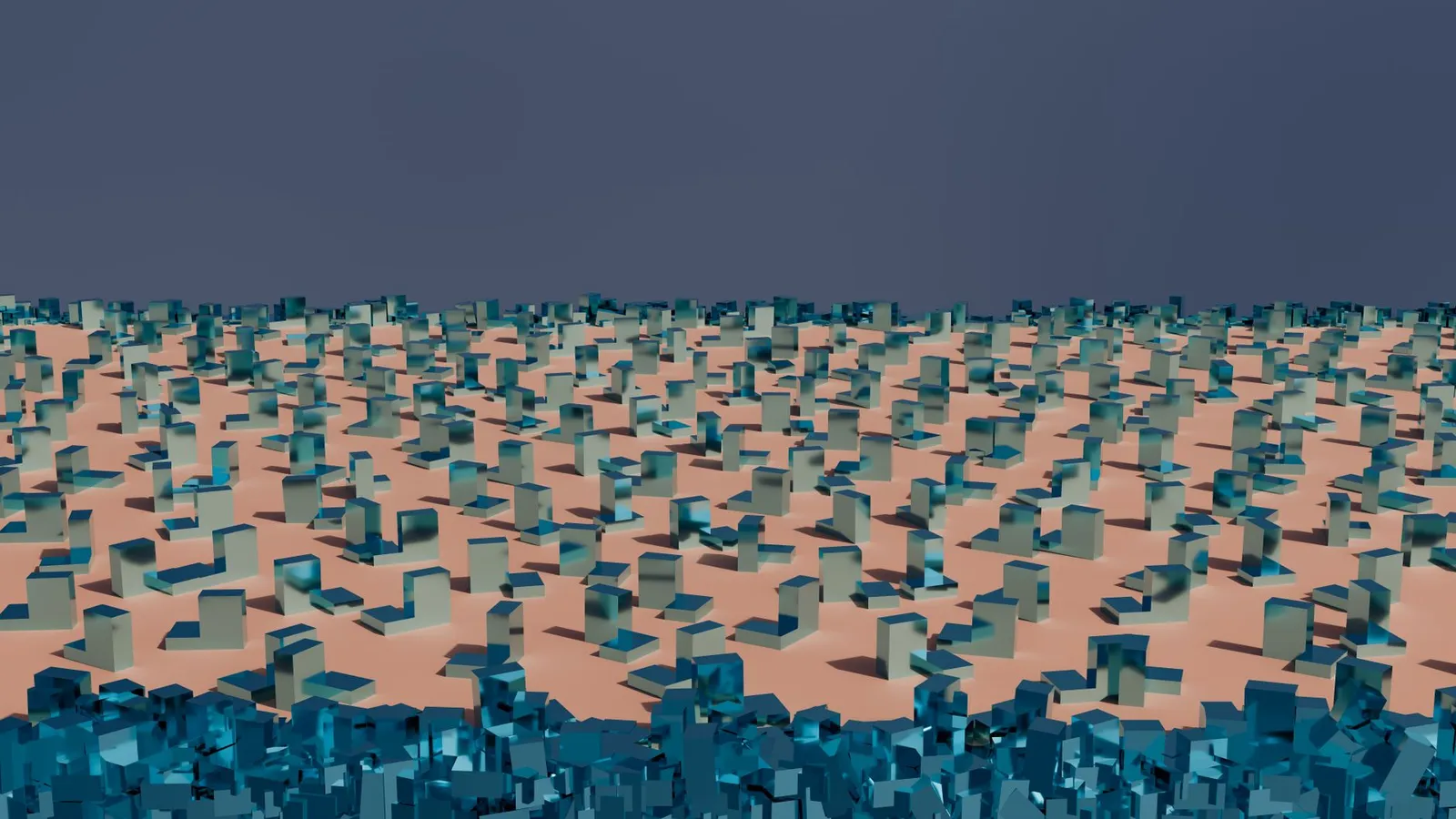 A 3D render of separated blue cubes on a dark plane, representing the isolated client workspaces inside AI software for service businesses