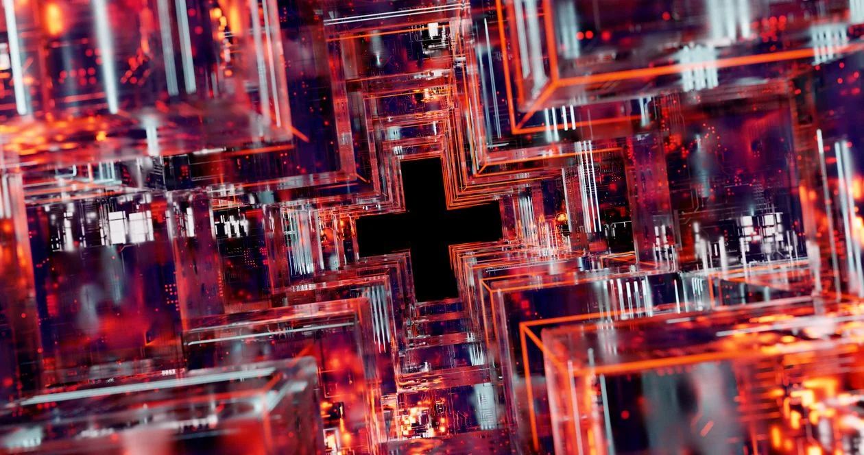 Vibrant abstract circuit design, representing an isolated per-client workspace inside an AI system that automates client work