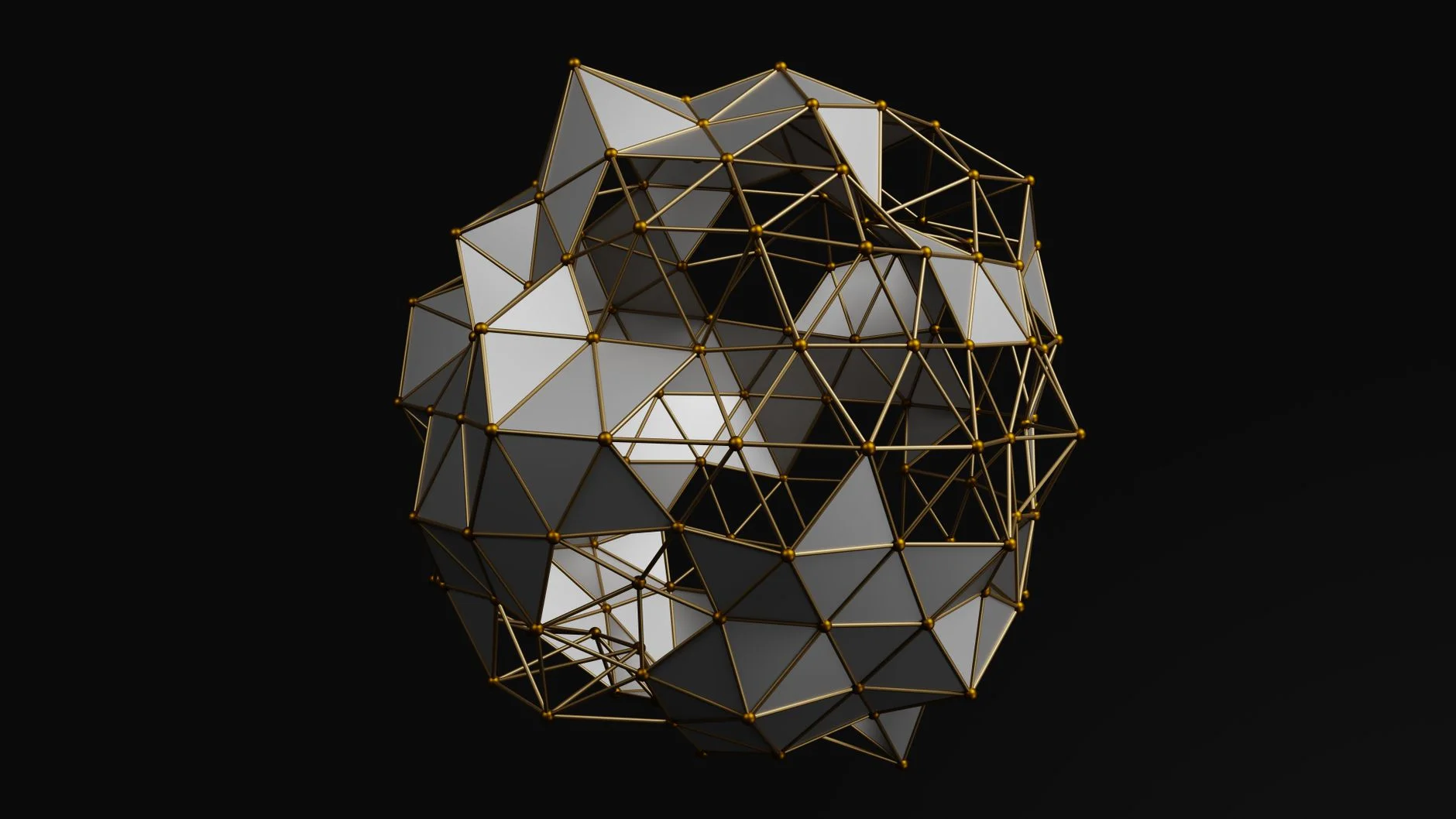 A gold polygonal framework structure on a dark background, representing the architecture behind AI software for service businesses