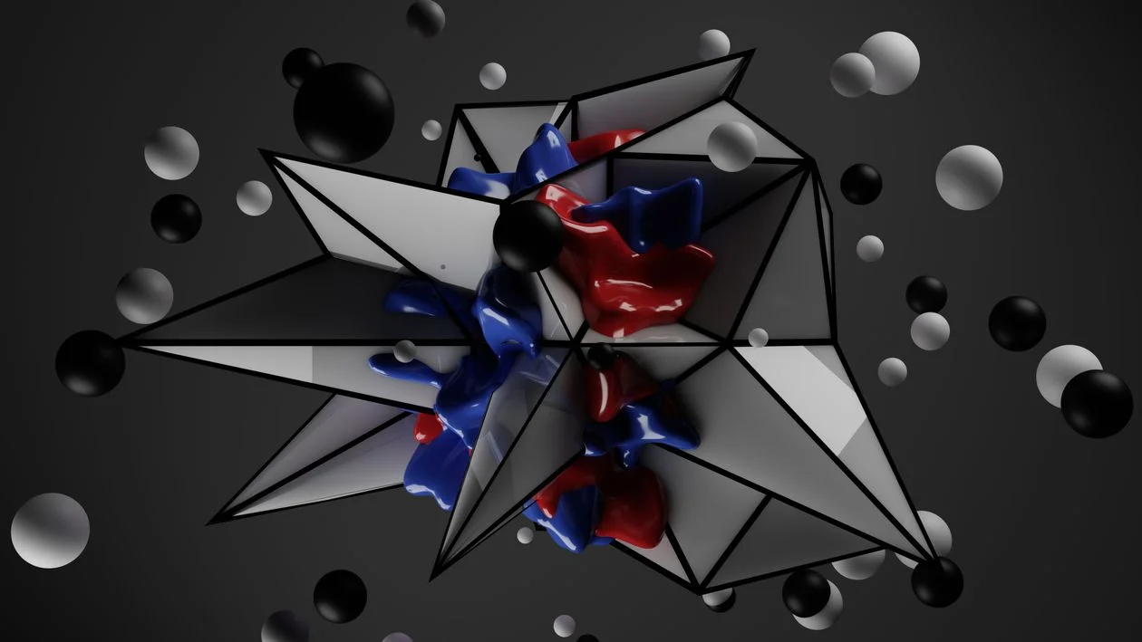 Abstract 3D render of connected nodes and geometric planes, representing AI that knows your business and your clients as a single connected structure
