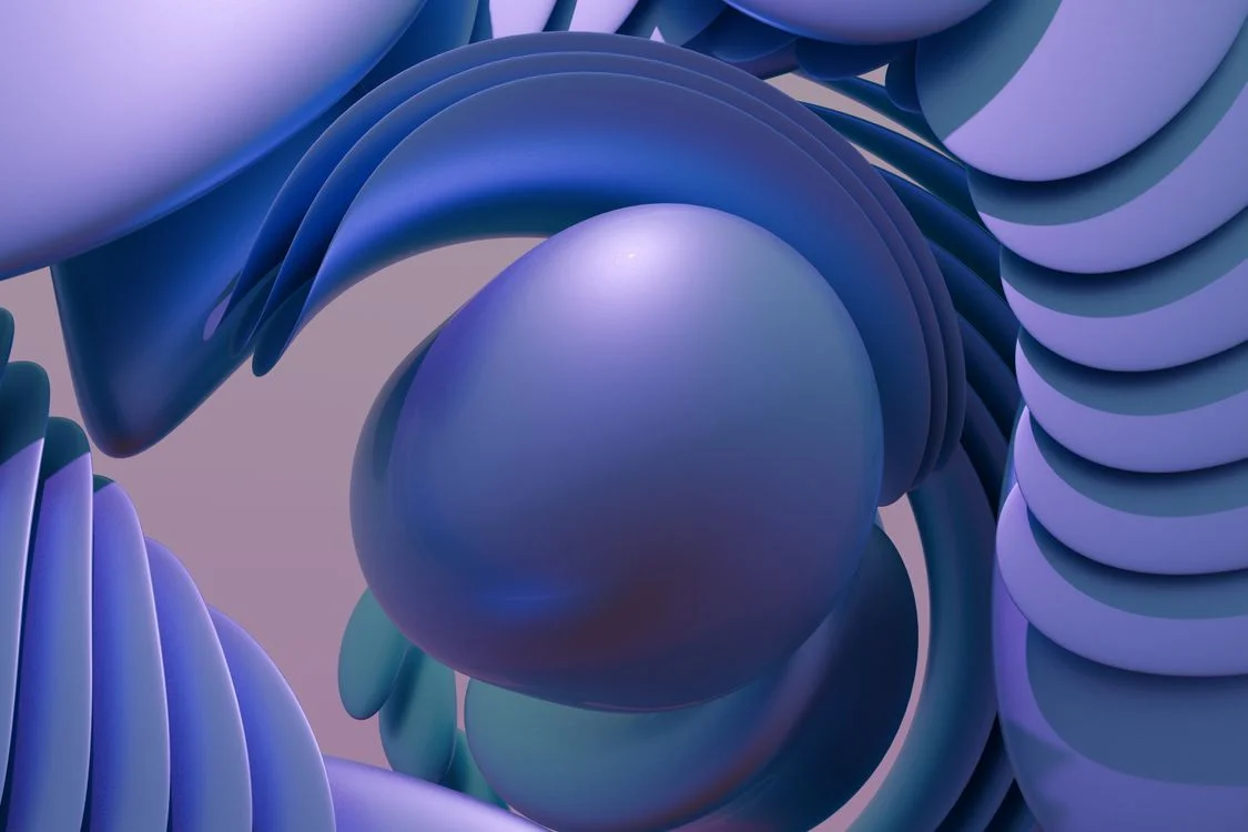 Abstract 3D render of layered luminous curves, representing the shift to services as the pivot from courses to services in the AI era