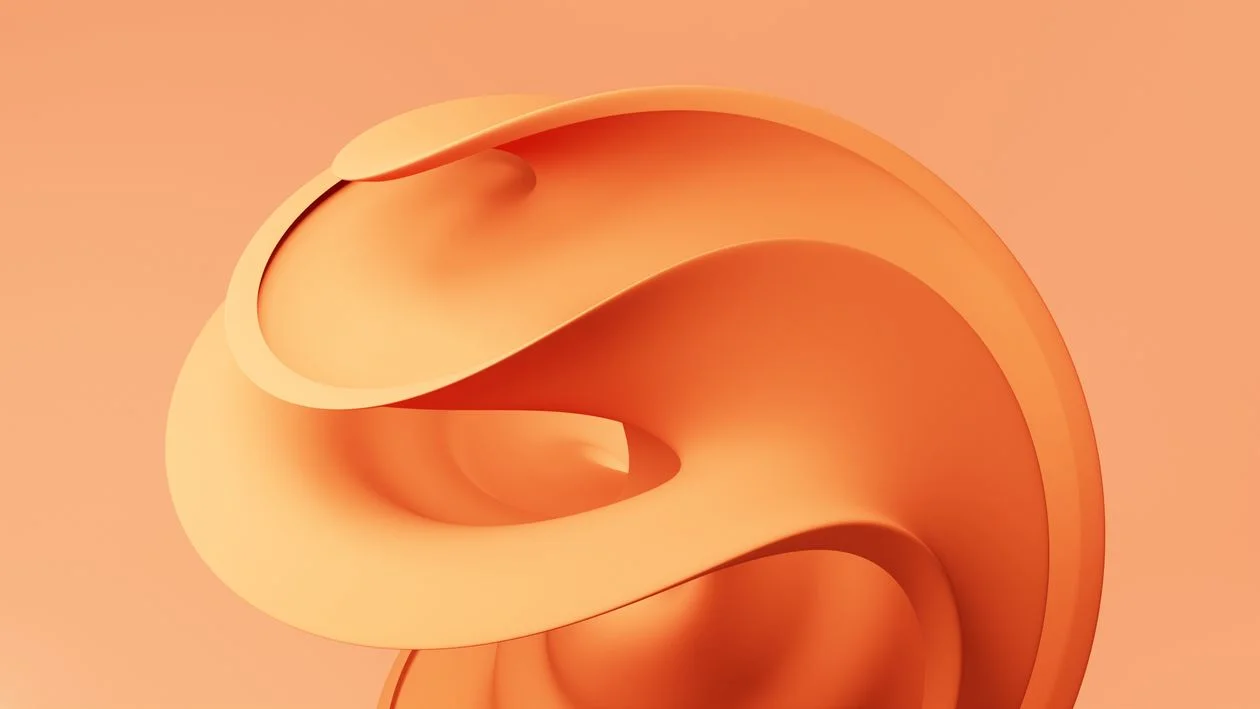 Abstract 3D render of a vibrant orange flowing form, representing the transformation a service delivers when pivoting from courses to services in the AI era
