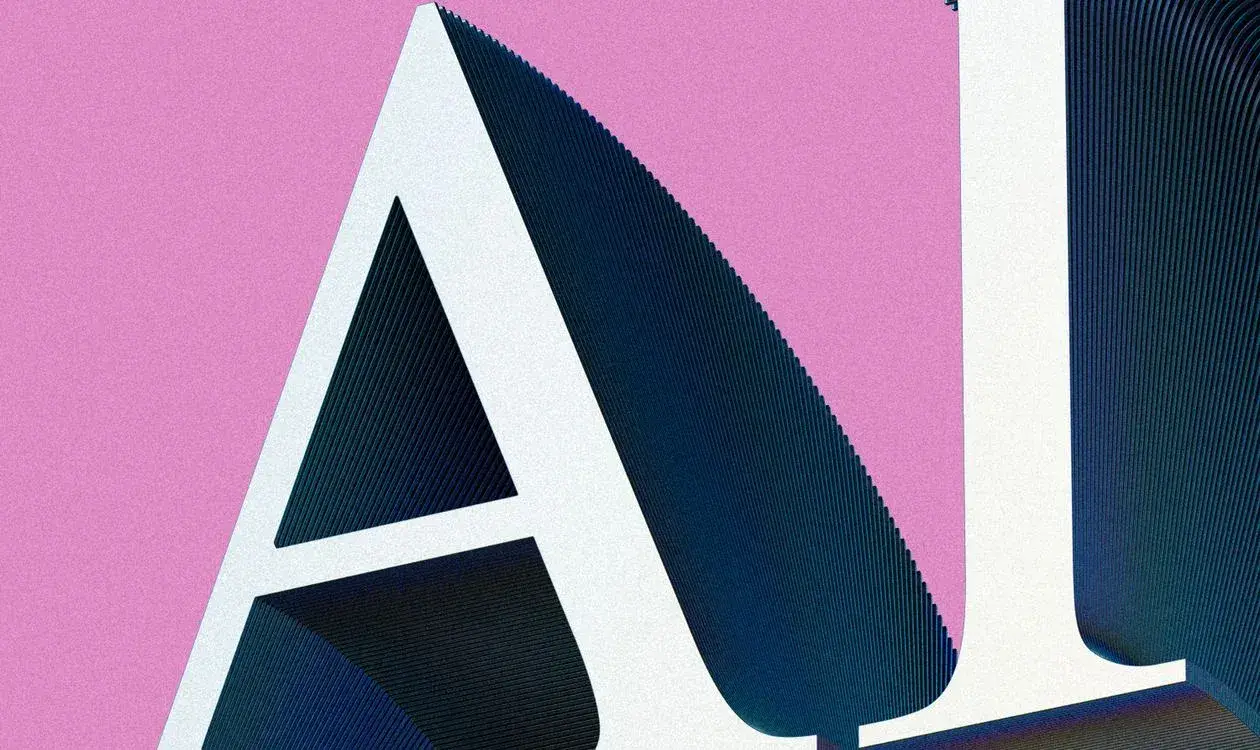 Abstract AI typography rendered in a pink gradient, representing how to move your IP from your head into AI as structured, applied knowledge